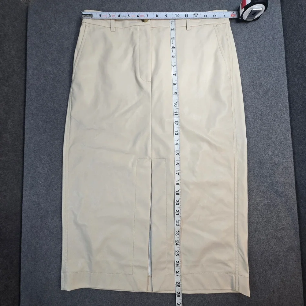 J. Crew Cream Faux Leather Midi Skirt Front Slit High Waist Ivory Size 8 Office